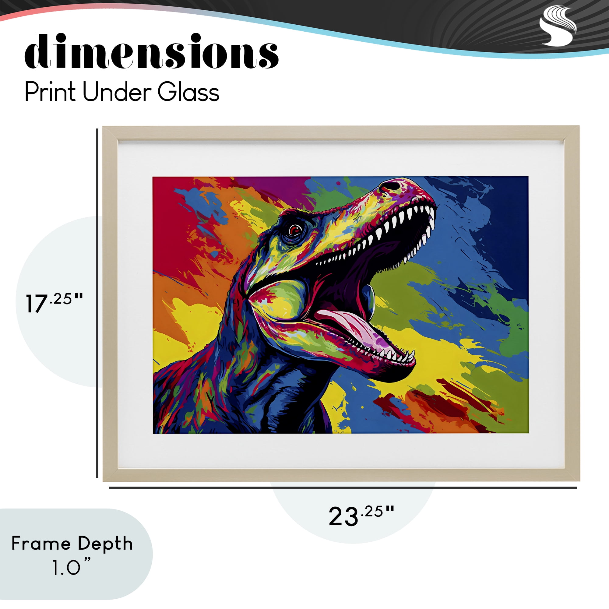 Stupell Industries Brightly Colored Dinosaur Birch Framed Print Under Glass, design by Creative Studio