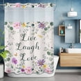 thumbnail image 6 of Purple Yellow Flowers No Hooks Shower Curtain with Snap-in Liner Spring Floral Eucalyptus Leaves Laugh Love Live Shower Curtains for Bathroom, Waterproof, Easy Install, Washable 72"x96", 6 of 9