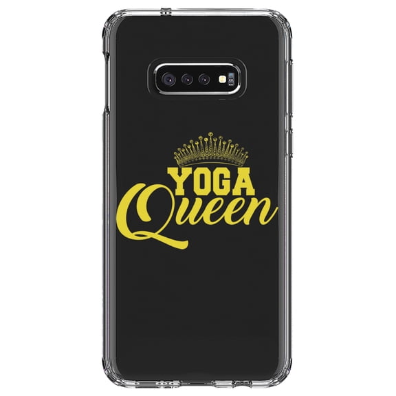 DistinctInk Clear Shockproof Hybrid Case for Samsung Galaxy S10e (5.8" Screen) - TPU Bumper Acrylic Back Tempered Glass Screen Protector - Yoga Queen Crown