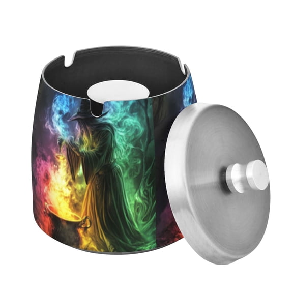 Witch and The Magic Ashtray with Lid Outdoor for Patio Stainless Steel Cigar Ashtray Odorless Smokeless for Home Office Balcony