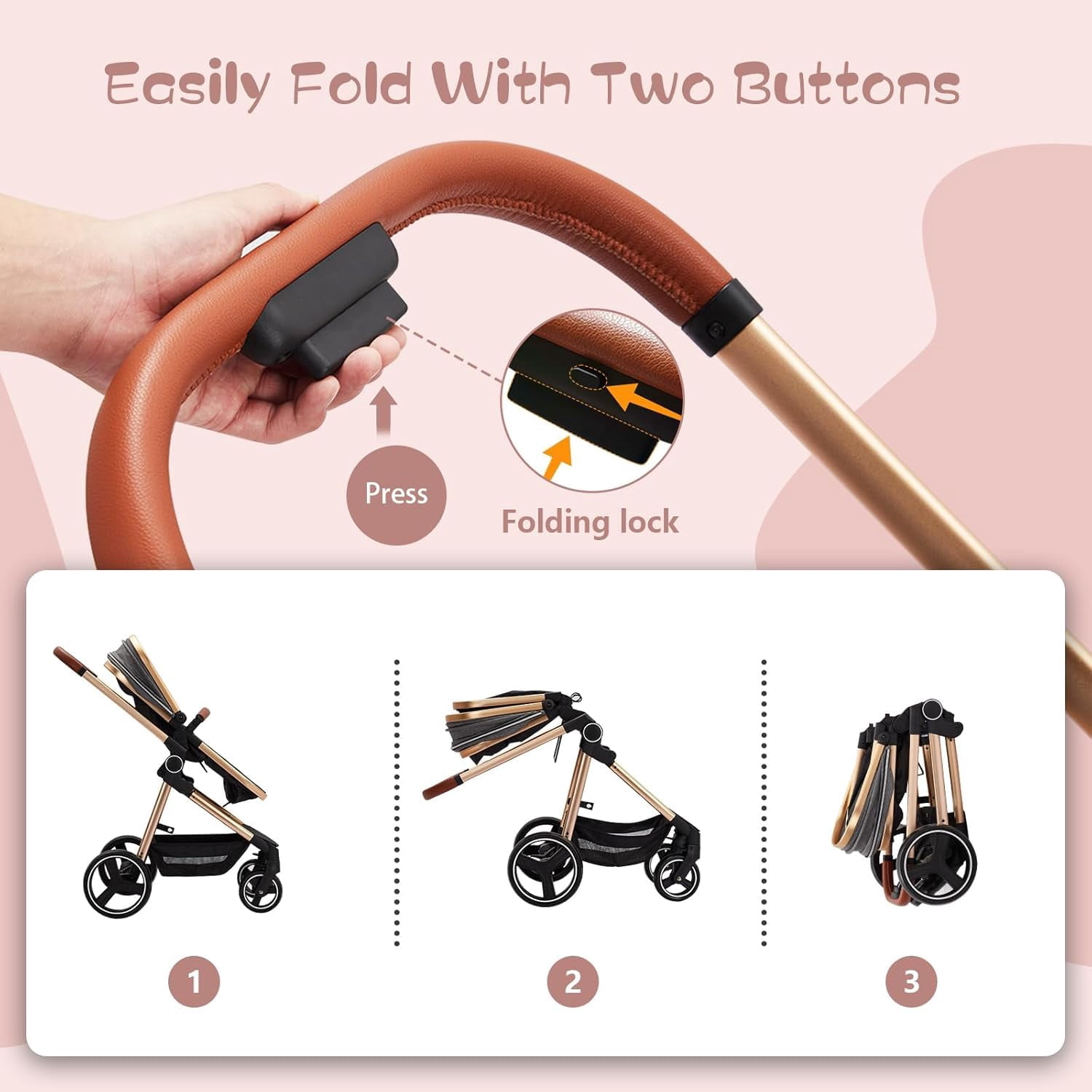 TROPOW Stroller for Newborn, Convertible Baby Pram with Reversible Seat and One-Hand Fold, High Landscape Toddler Infant Pushchair with Storage Basket, Adjustable Footrest & Canopy,Gray