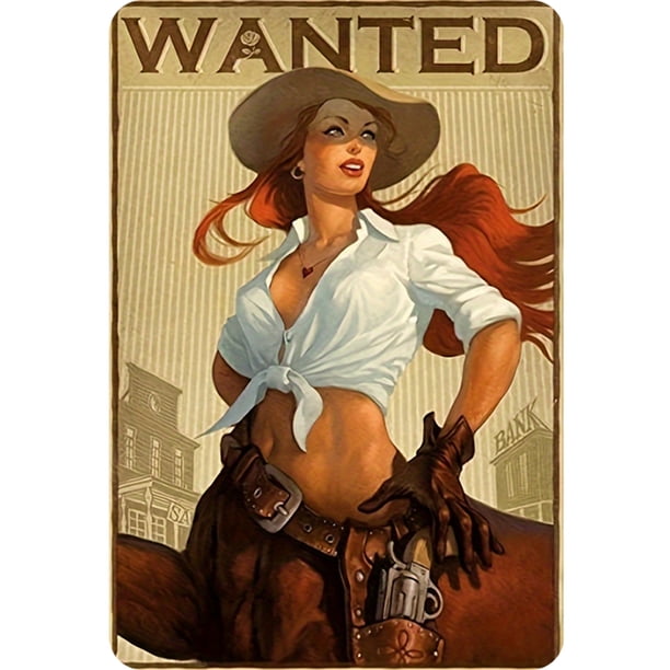 Placa de Metal Vintage de hierro, pintura Rectangular de chica vaquera, Arte de la pared Decoración, 20x30cm