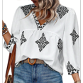 thumbnail image 3 of Blusas Casuales de con Cuello en V y Estampado Floral para Mujer, Blusas Bohemias de Verano con Mangas 3/4. Negro XL, 3 of 9