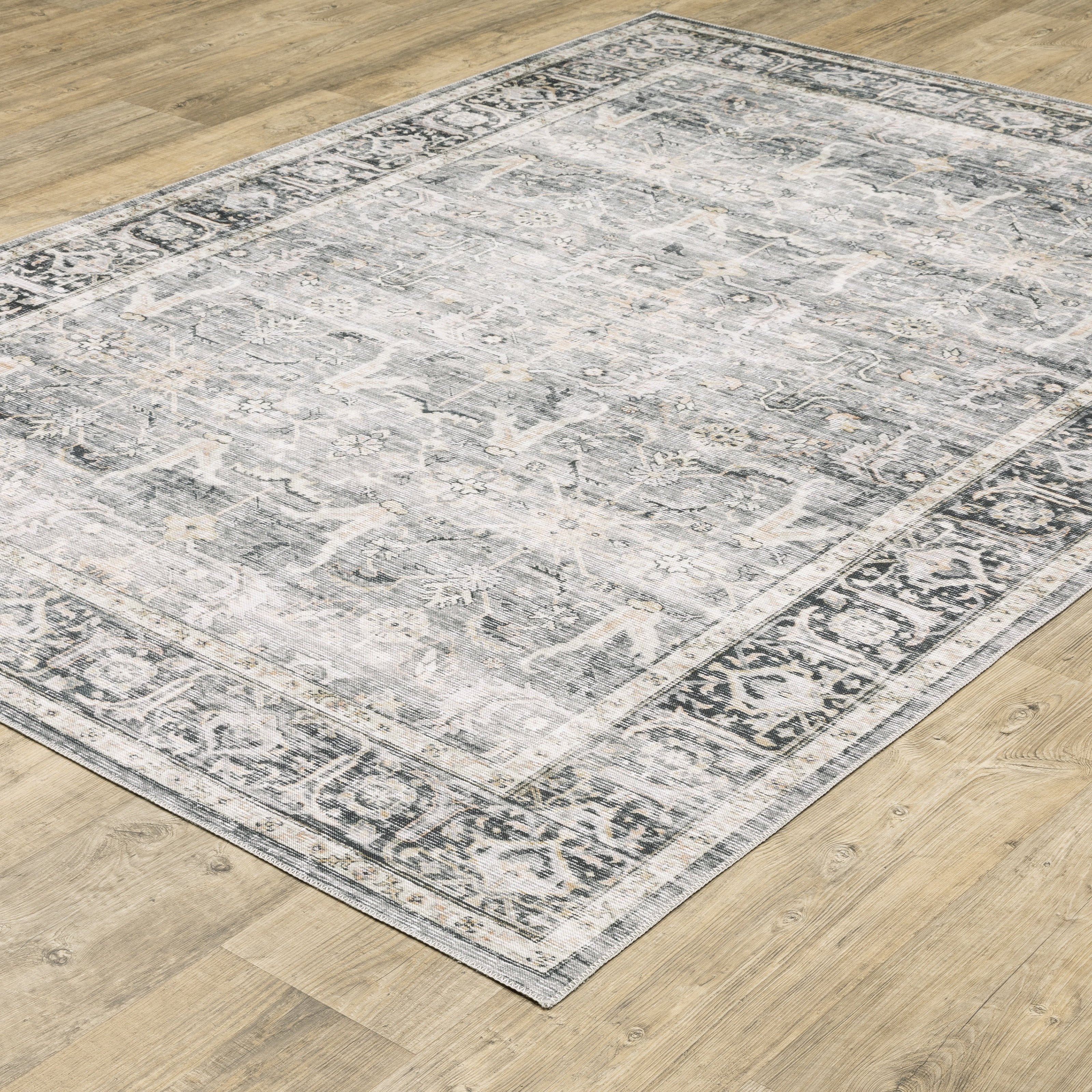 Avalon Home Celeste Washable Bordered Oriental Charcoal/ Grey Indoor Area Rug