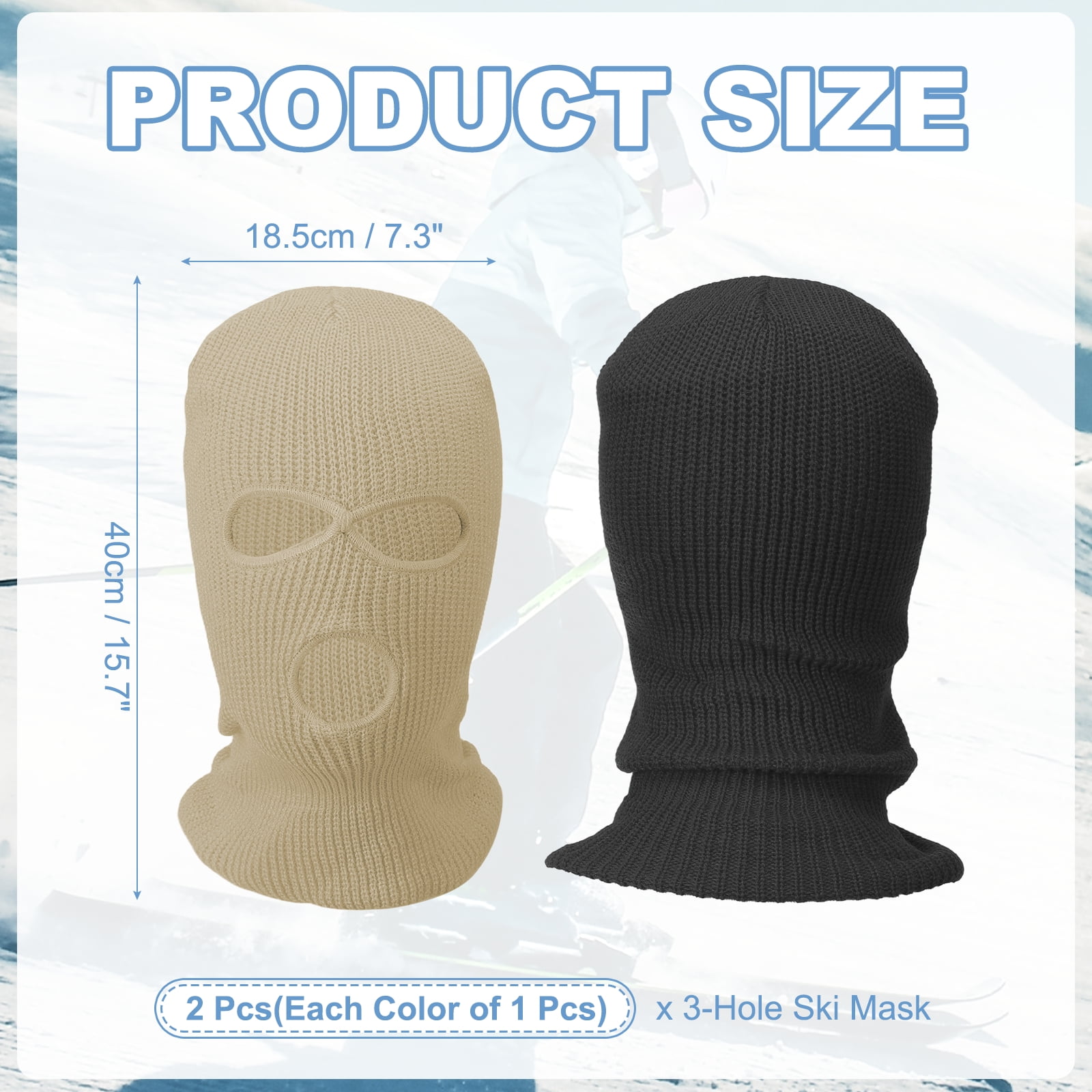 Uxcell 3-Hole Full Face Mask Cover, Ski Mask Knitted Warm Knit Cover Winter Balaclava Face Mask Cap Ski Polyester& 2 Pcs& Black/Beige -Fitting for(Men/Women/Winter Outdoor Sports/Skiing)