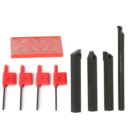 

Blade Tool Holder Lathe Turning 10pcs DCMT070204 Carbide Inserts Blades + 4Pcs 12mm Straight Shank Boring Bar + 4Pcs Wrench