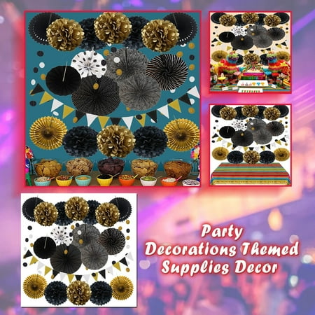 

Paper Fans Party Decorations Themed Party Supplies Decor For Birthday Wedding Shower Paper Fans+ Pom Poms+Pennant+Papel Picado Banner+Disposable Table Cover