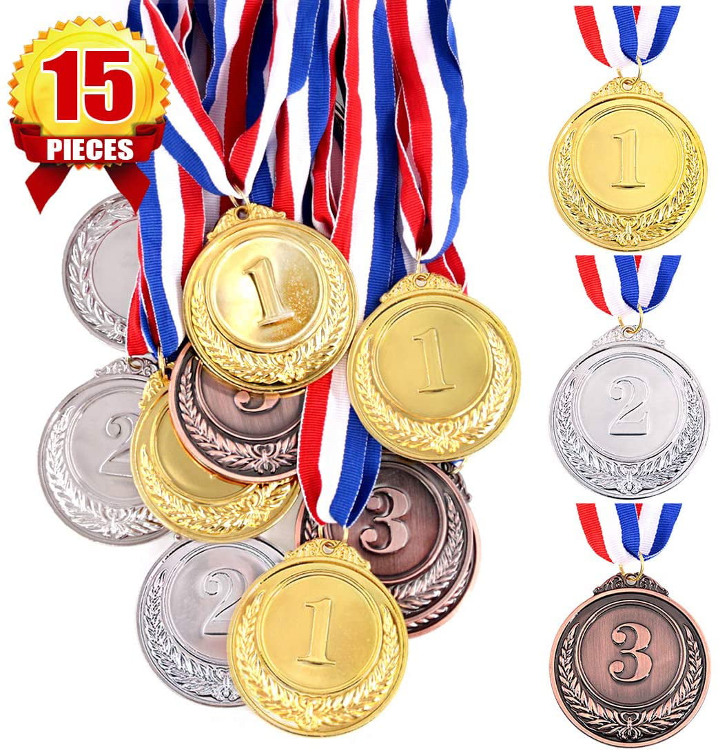 1.4 x 1.7 Inches 100 Pieces Kids Plastic Winner Award Medals Winner Medals Gold Silver Bronze Winner Medals for Parties Sports Dress up and More Games 