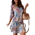 thumbnail image 2 of Cilcicy Women Fashion V-neck Retro Elastic Waist Print Long Sleeved A-Line Dress, 2 of 4