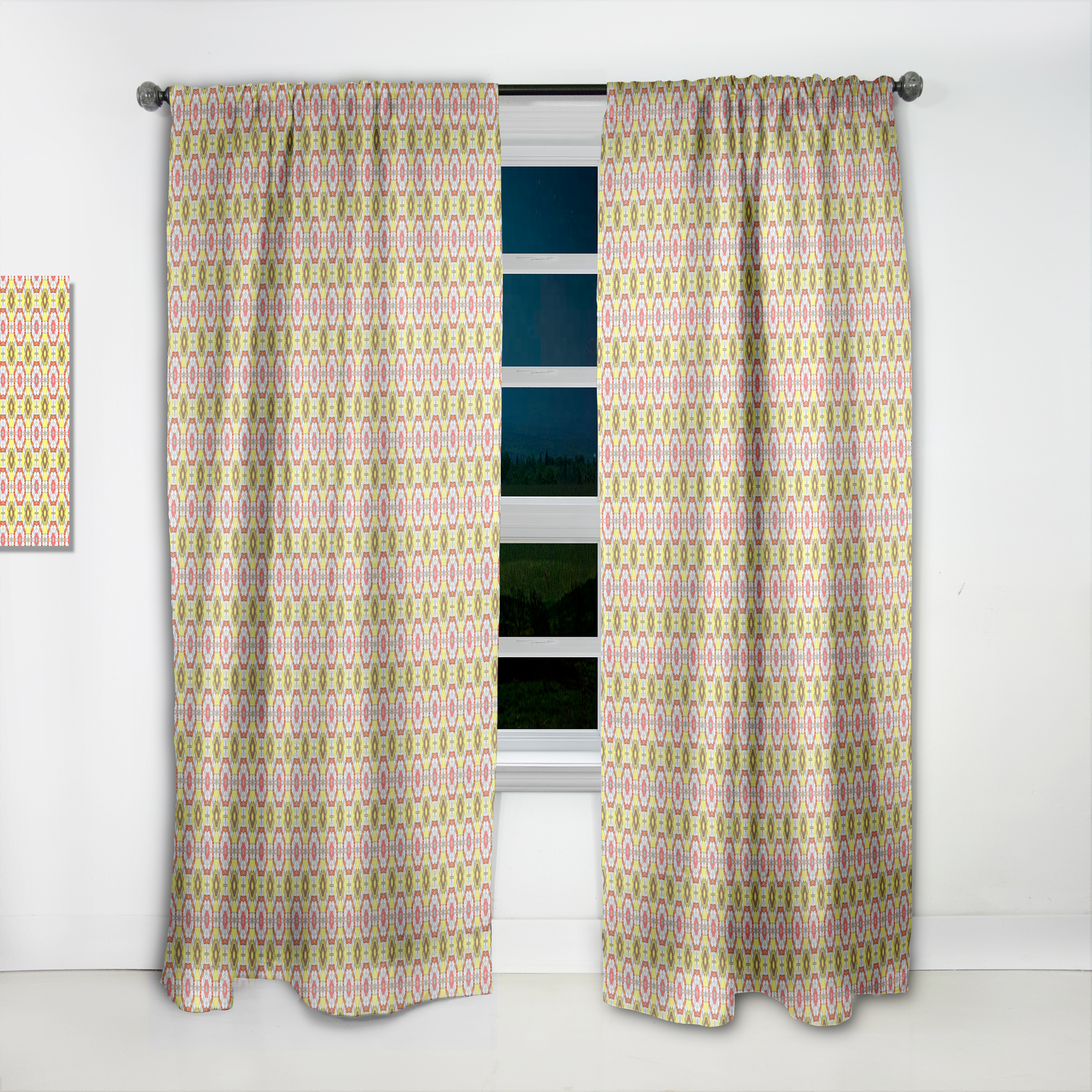 Designart 'Red and Yellow Retro Ethnic Kaleidoscope Design' Mid-Century Modern Curtain Panel