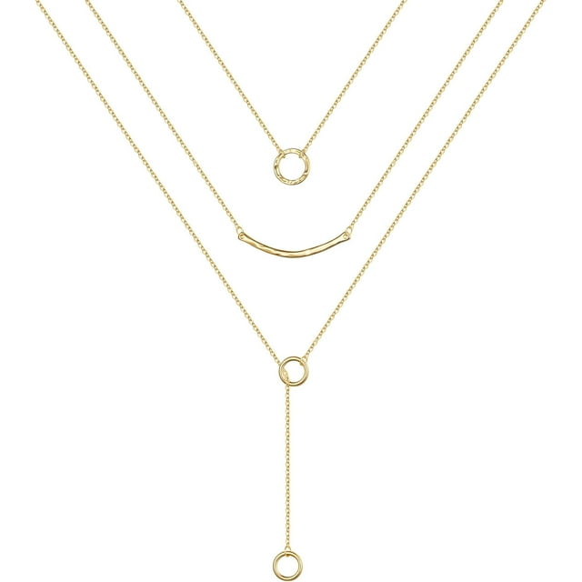 Collares en capas de oro para mujer, chapados en oro de 14 quilates, perlas de barra de revestimiento múltiple, disco, luna, mariposa, medallón, gargantilla ajustable en capas delicadas
