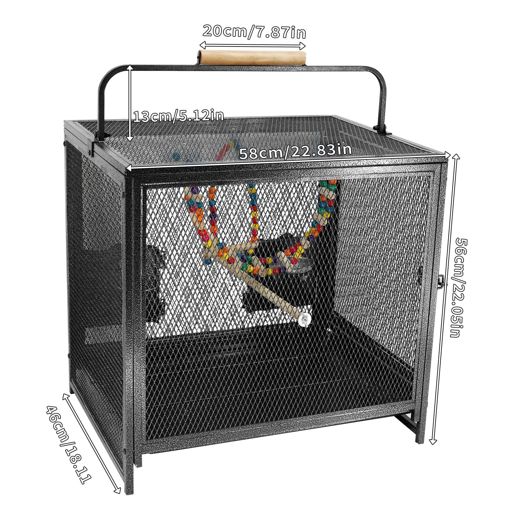 Bingopaw Portable Metal Small Travel Bird Cage Carrier with Hammock Swing Toy and Perch, Removable Tray, Bowls