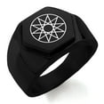 thumbnail image 1 of Stainless Steel Octagram Star of Wisdom Engraved Hexagon Crest Flat Top Biker Style Polished Ring, 1 of 1