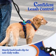 rabbitgoo Dog Harness, No-Pull Pet Harness with 2 Leash Clips, Adjustable Soft Padded Dog Vest, Reflective Outdoor Pet Oxford Vest with Easy Control Handle for Large Dogs, Blue & Orange