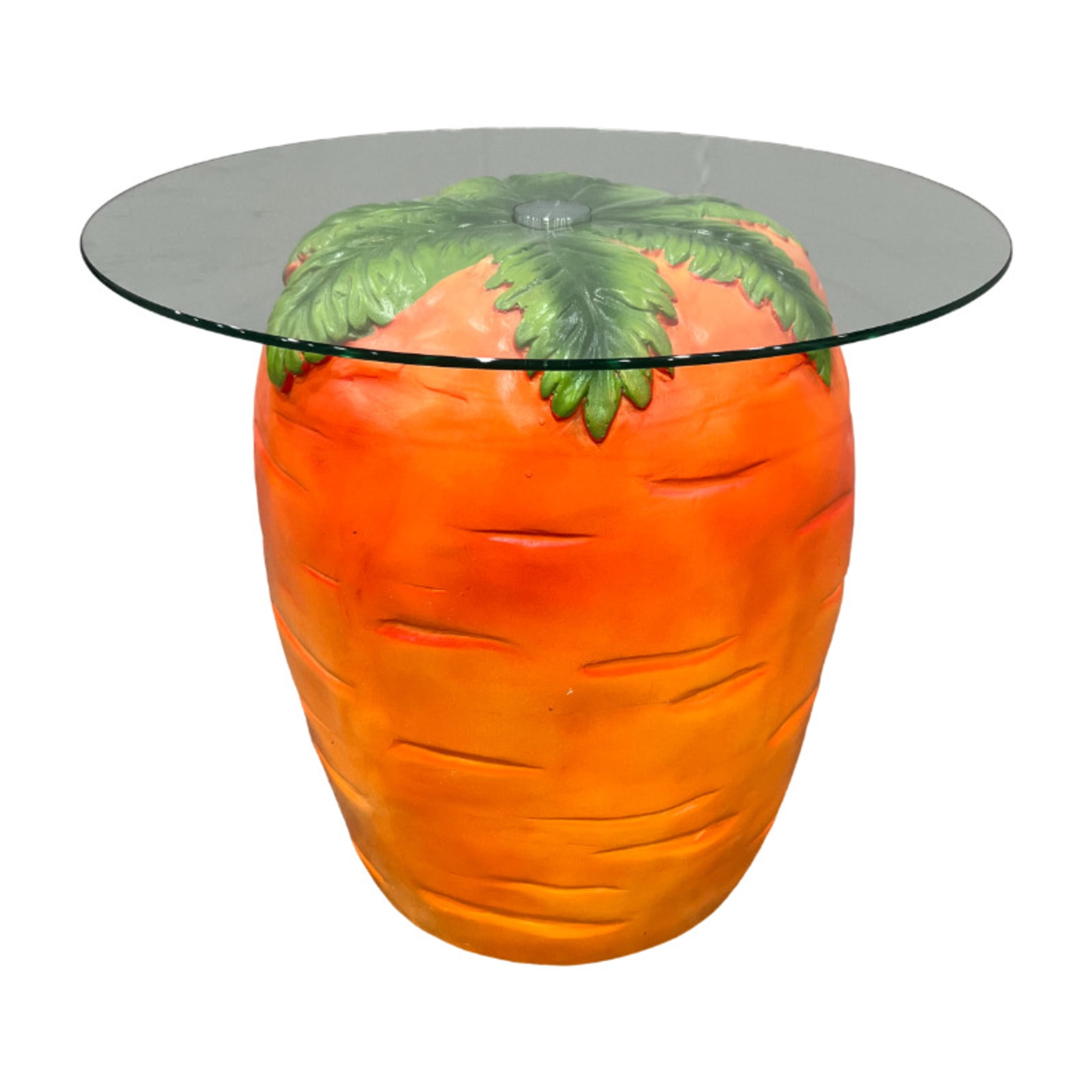 Noble House Novelty Carrot Shaped Side Table with Tempered Glass Top & Weatherproof Resin Base, Home Decor, Orange
