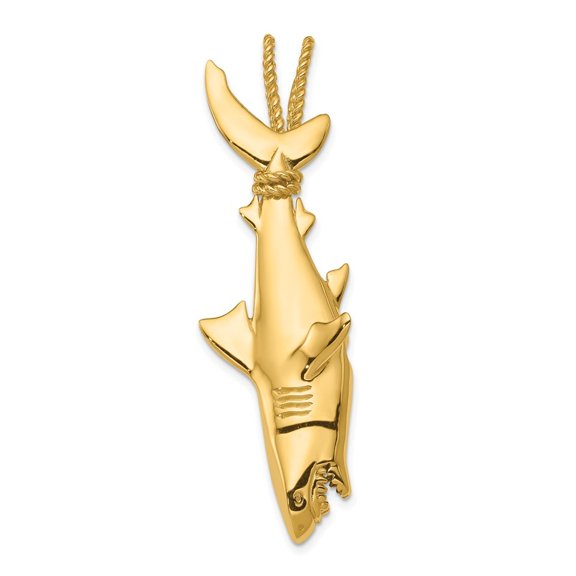 Diamond2Deal 14K Yellow Gold Hollow 3-Dimensional Hanging Shark Pendant for Women (L-56 mm,W-18 mm)
