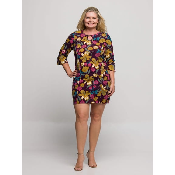 Plus Size Keyhole Neck Split Sleeve Mini Dress