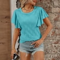 thumbnail image 4 of ASDFVBKG Eyelet Crewneck Shirt for Women Comfy Short Sleeve Shirts Dressy Solid Color Vacation Loose Fit Clothing Turquoise L, 4 of 4