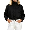 thumbnail image 2 of TtopsQueen Women Stand Collar Cropped Wind Jacket, Hidden Zip Front Drawstring Hem Long Sleeve Coat with Side Slit Pockets, Lightweight Casual Daily Layering Outerwear Black,L, 2 of 7