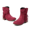 thumbnail image 4 of Viluyesy Womens Mid Calf Boots, Trendy Tassel Round Toe Chunky Heels Fall Winter Western Suede Boots Wine, 4 of 8