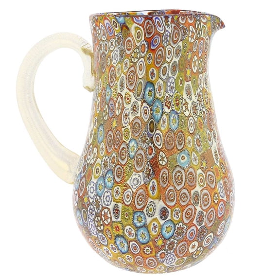 GlassOfVenice Murano Glass Golden Quilt Millefiori Pitcher / Carafe