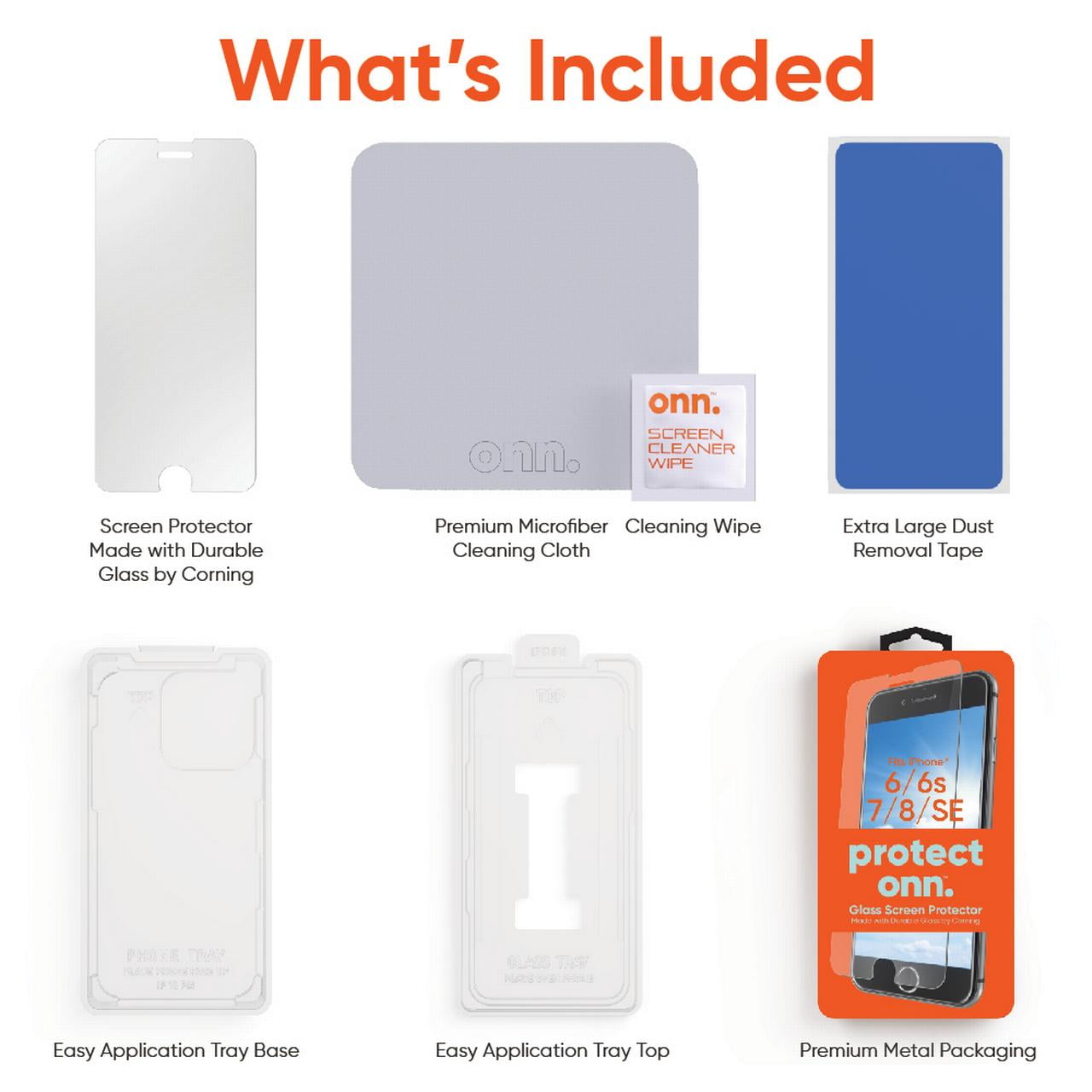(3 pack) onn. iPhone 6/6s/7/8 Corning Glass Screen Protector