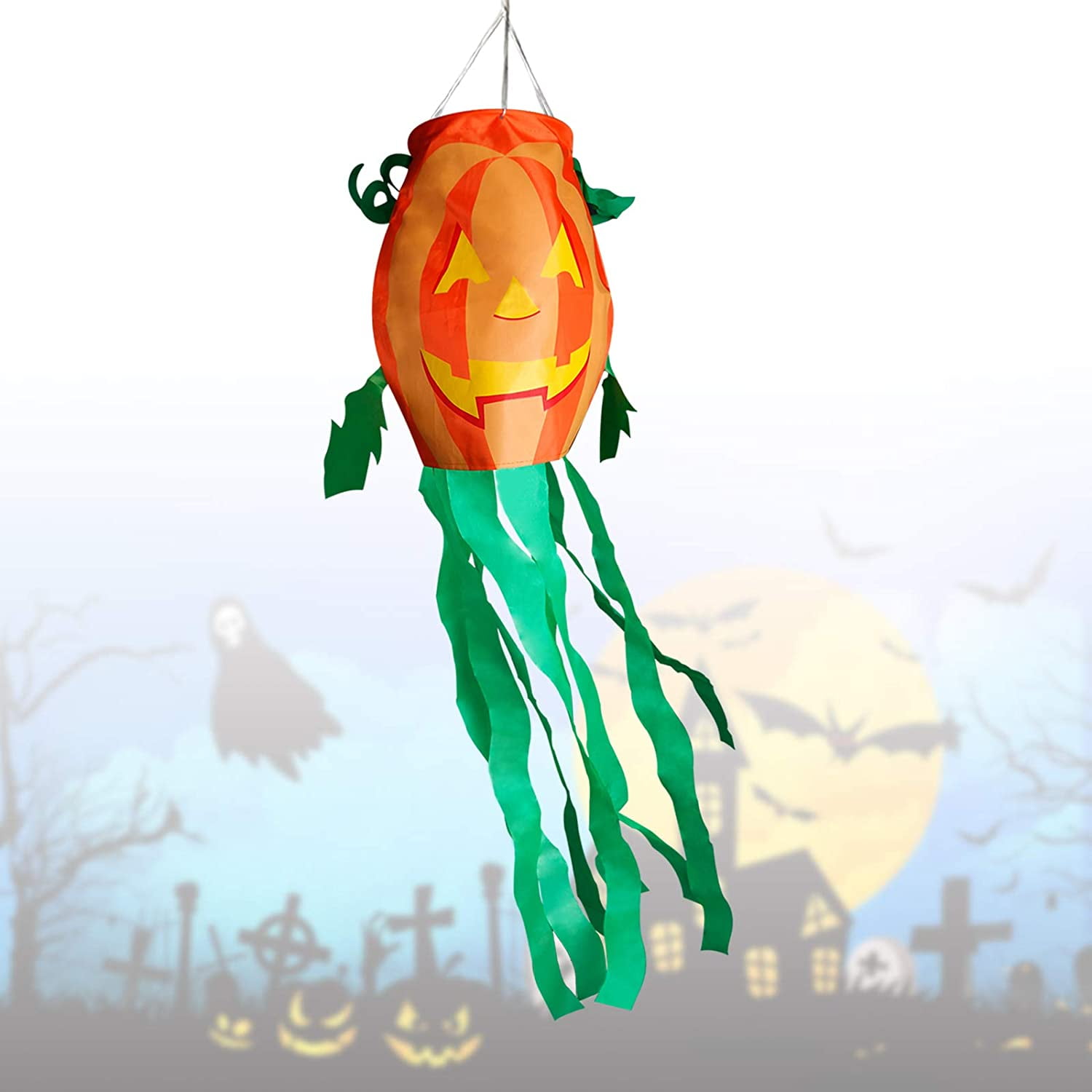 Ghost Windsock PINCHUANG 2 Pack 40 Inch Halloween Pumpkin Ghost Windsock Flag Halloween Windsock Outdoor Hanging Decoration for Front Yard Patio Lawn Garden Party Decor 