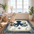 thumbnail image 3 of Design&I 4'x6' Washable Area Rug Ocean Door Octopus Vintage Nautical Marine Creature Decorations for Reading Nook, Bedroom, Pet Friendly & Non-Slip Built-In Grip, 3 of 7