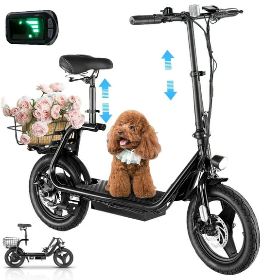 SANOPY Electric Scooter for Adults with Seat,Peak 819W Motor,Commuter Foldable Electric Scooter with Basket&14" Wheels,Up to 25 Miles 20Mph,Black
