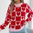 thumbnail image 4 of Weiqiqre Womens Fall Sweaters Checkered Holiday Oversized Sweater Cute Plaid Print Crewneck Knit Puff Sleeve Chunky Jumpers, 4 of 8