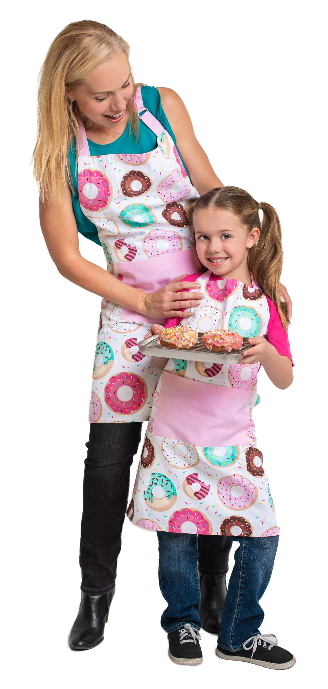 Handstand Kitchen Mother and Daughter 100% Cotton Whimsical Print Apron Set - Donut Shoppe