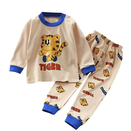 

wo-fusoul Toddler Pajamas Baby Boys Girls Pajamas Tee and Pant 2-Piece PJ Set Khaki 4 Years