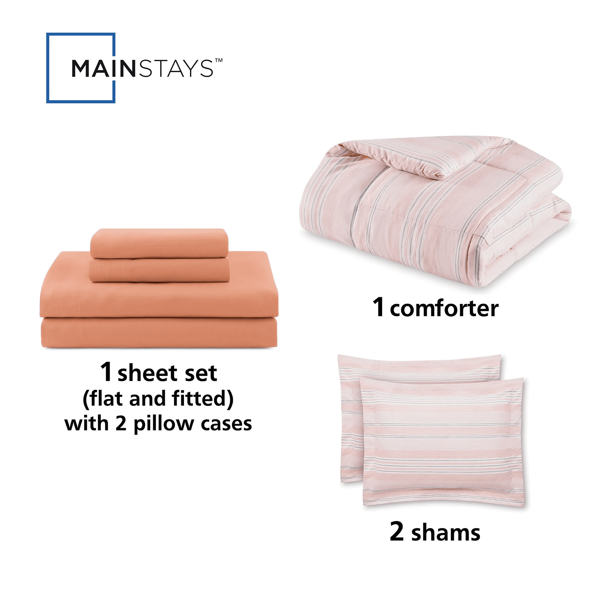 Mainstays All in One Reversible Comforter and Sheet set- 7 Piece, Full, Orange Stripe