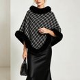 thumbnail image 5 of Fewfanhot Faux Fur Trim Tweed Poncho Cape Elegant Warm Pullover Wrap Shrug for Women Fall Winter, 5 of 9