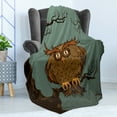 thumbnail image 4 of Owl Soft Flannel Fleece Throw Blanket, Exhausted Hangover Tired Owl in Oak Tree with Eyebrows Nature Cartoon Funny Artwork, Cozy Plush for Indoor and Outdoor Use, 50" x 60", Blue Brown, by Ambesonne, 4 of 5