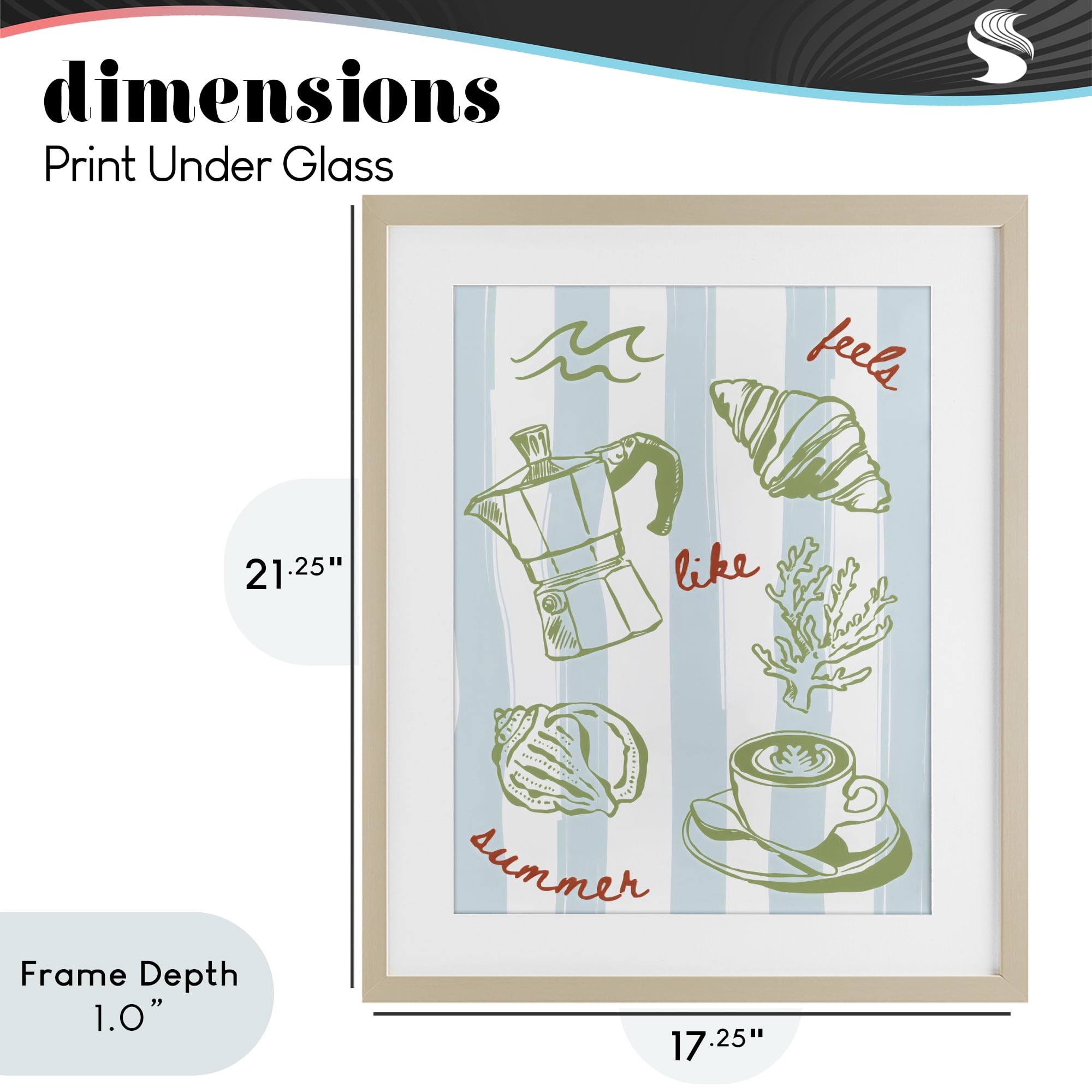 Stupell Industries Feels Like Summer on Stripes Birch Framed Print Under Glass, design by The Prints Vibe