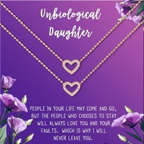 Anavia Unbiological Daughter Jewelry, Step Daughter Necklace Gift, Bonus Daughter Birthday Card Gift, Mother Daughter Set Necklace-[Two Rose Gold Mini Crystal Heart, Royal Purple Gift Card]