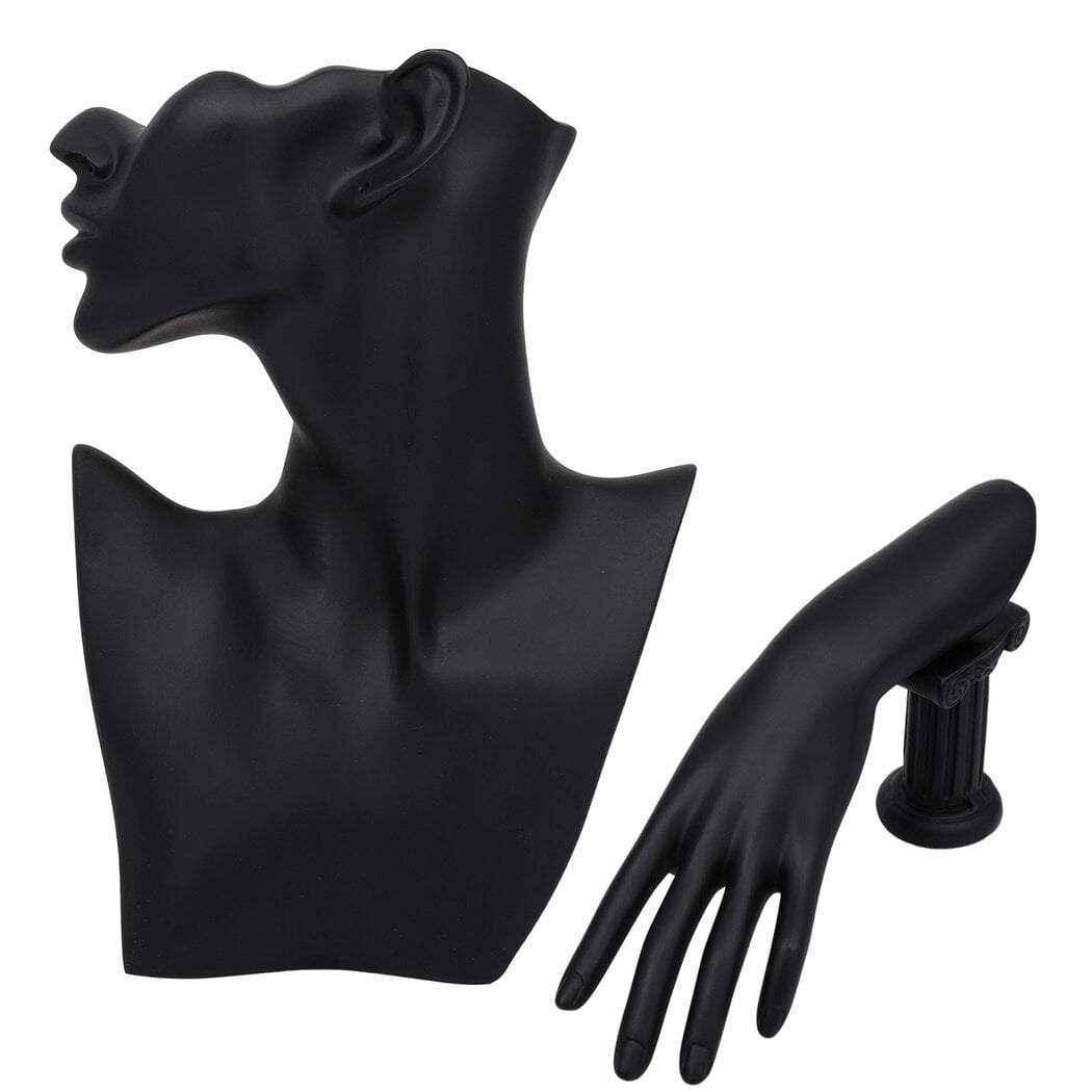 2-Piece Resin Jewelry Display Set - Bust & Hand Holder For Necklaces, Rings & Earrings