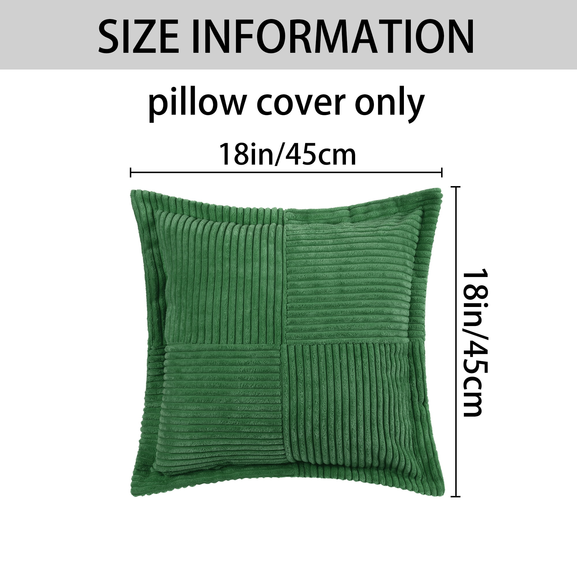 Unique Bargains 4 Pcs Solid Corduroy Throw Pillow Covers Wide Bordered Pillowcase Green/Grey 18" x 18"