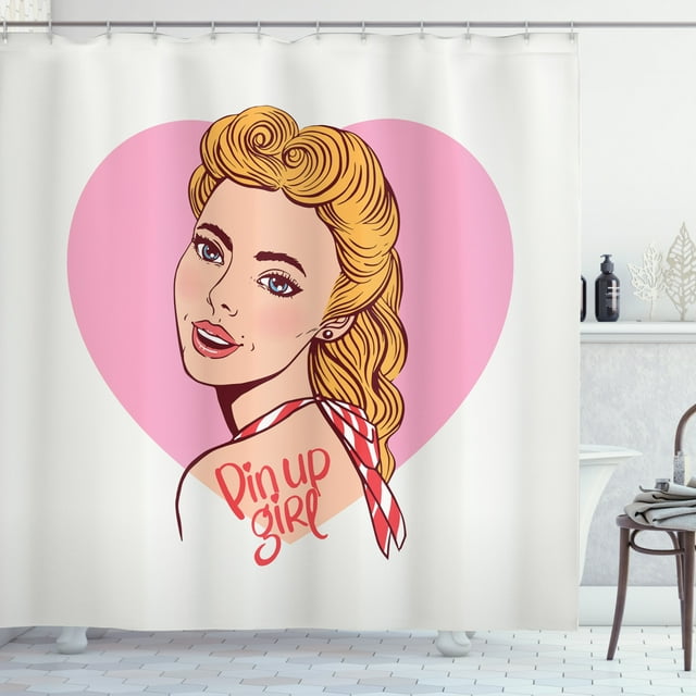 Ambesonne Pin up Girl Shower Curtain, Smiling Blonde Girl, 69"Wx75"L, Multicolor