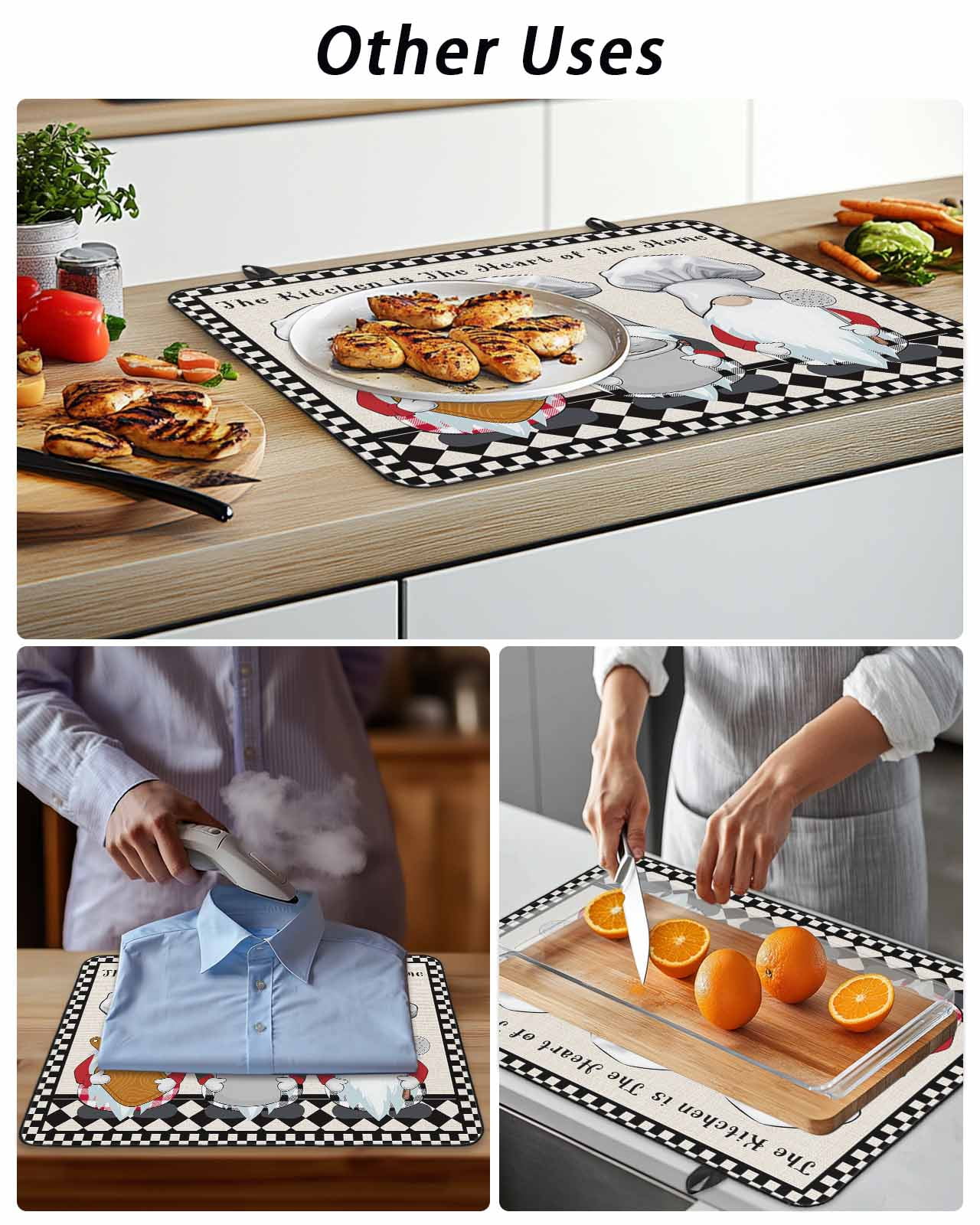 The Chef Stove Top Covers for Electric Stove, 28'x20'' Gnome Kitchen Black Buffalo Plaid Glass Ceramic Stove Cover Foldable Rubber Mat Heat Resistant Cooktop Protector for Kitchen