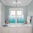 thumbnail image 3 of Aqua Blue Geometric Kitchen Curtains Small Short 39 Inch Length, Modern White Stripe Distortion Art Grommet Bedroom Living Room Curtains, Light Filtering Cafe Curtain Drapes 2 Panels Set 55''x39'', 3 of 9