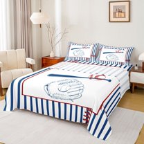Feelyou Cartoon Baseball Kids Queen Sheet Sets, Ball Gaming Bed Set, 4-Piece