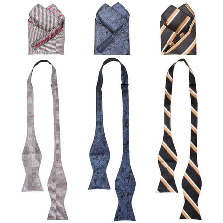 BMC Mens 6 pc Mixed Design Self Tie Bowtie Pocket Square Suit