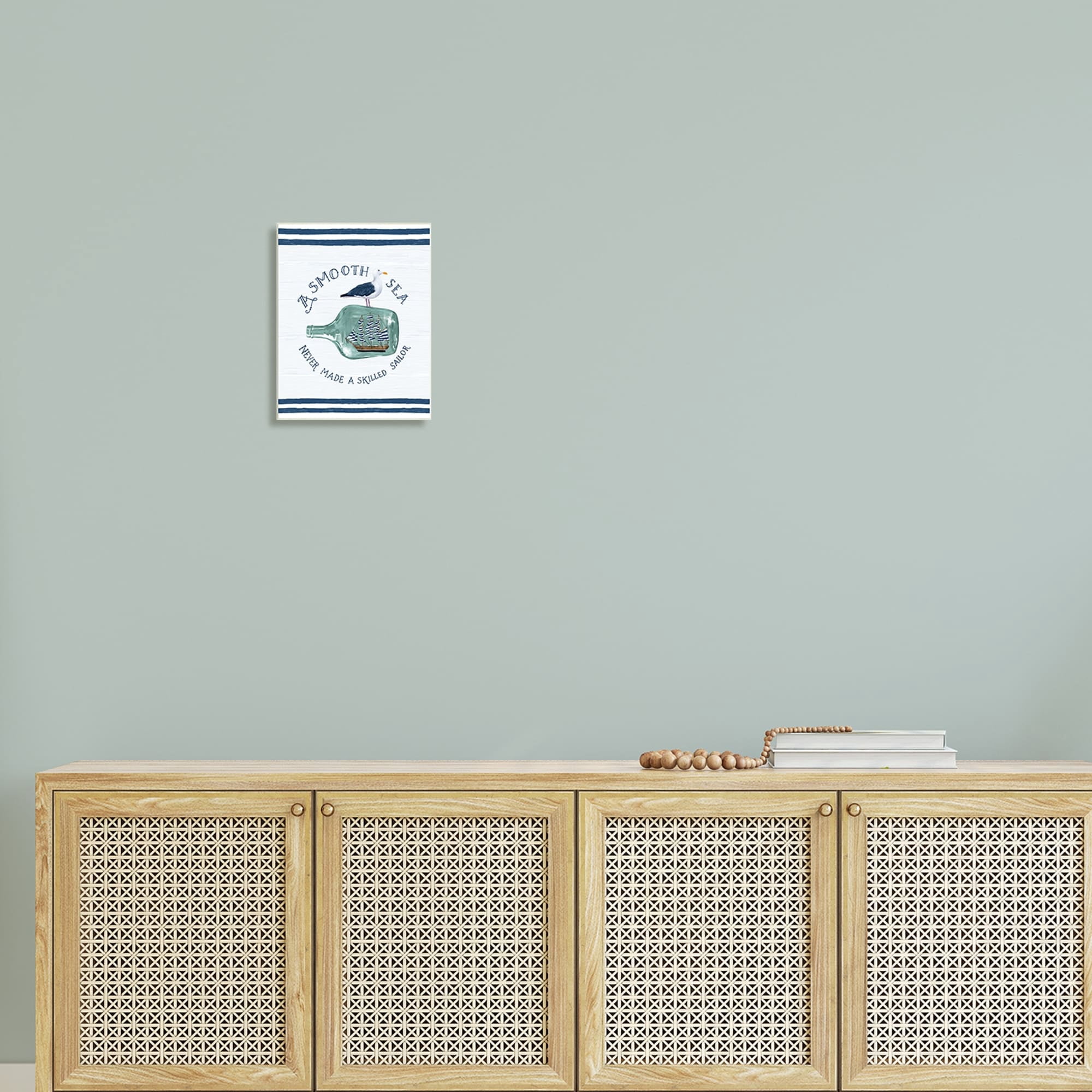 Stupell Industries Nautical Beach Saying Seagull Grainy Stripes Pattern Graphic Art Unframed Art Print Wall Art, Design by Raquel Maciel