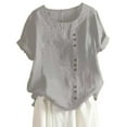 thumbnail image 2 of Gray Tshirts for Womens Casual Loose Linen Plus Size Daily Boho Tanic T Shirt Blouse Tops Womens Shirts, 2 of 5