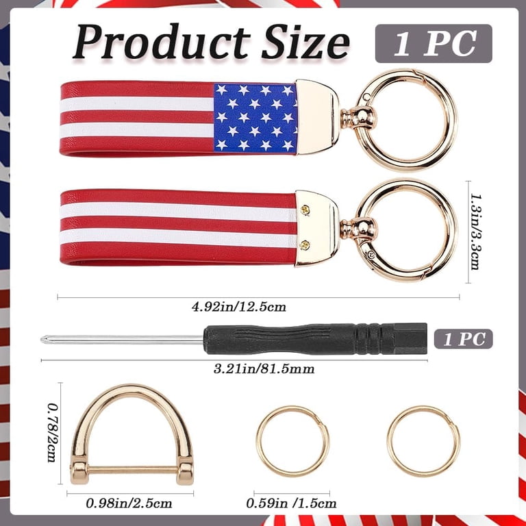 American Flag Car Keychain - Leather Fob With Zinc Alloy D-Ring, Anti-Lost Key Organizer (Black)