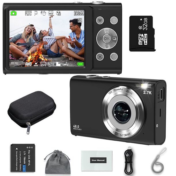 Cámara Digital Vlogging de enfoque automático para niños y adultos, videocámara HD de 48MP con pantalla grande de 2,7 pulgadas, 2,8 K