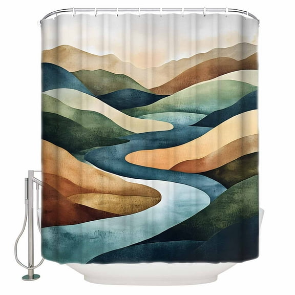 Small Stall Shower Curtain 48x72 Inch Narrow Half Size Colorful Abstract Art Bath Curtains Bathroom Decor Mountain Modern Watercolor Waterproof Fabric Shower Curtain Set with Hooks 48 Inch
