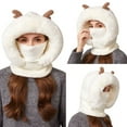 thumbnail image 4 of Women's 3-in-1 Winter Face Mask Beanie Hat, Full Coverage Balaclava Style with Cartoon Antlers, Adjustable Neck Warmer Scarf, Windproof Cold Weather Gear, Plush Trim - White, 4 of 6